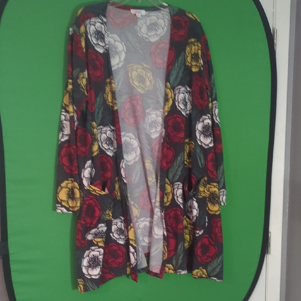LuLaRoe Floral Open-Front Cardigan - Red, Yellow, White